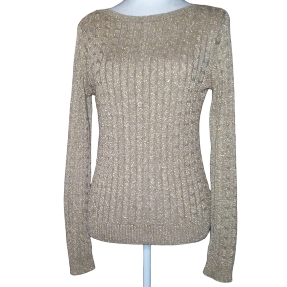 Lauren Ralph Lauren Sweaters - Lauren Ralph Lauren Gold Metallic Cable Knit Silk Blend Sweater Size Medium